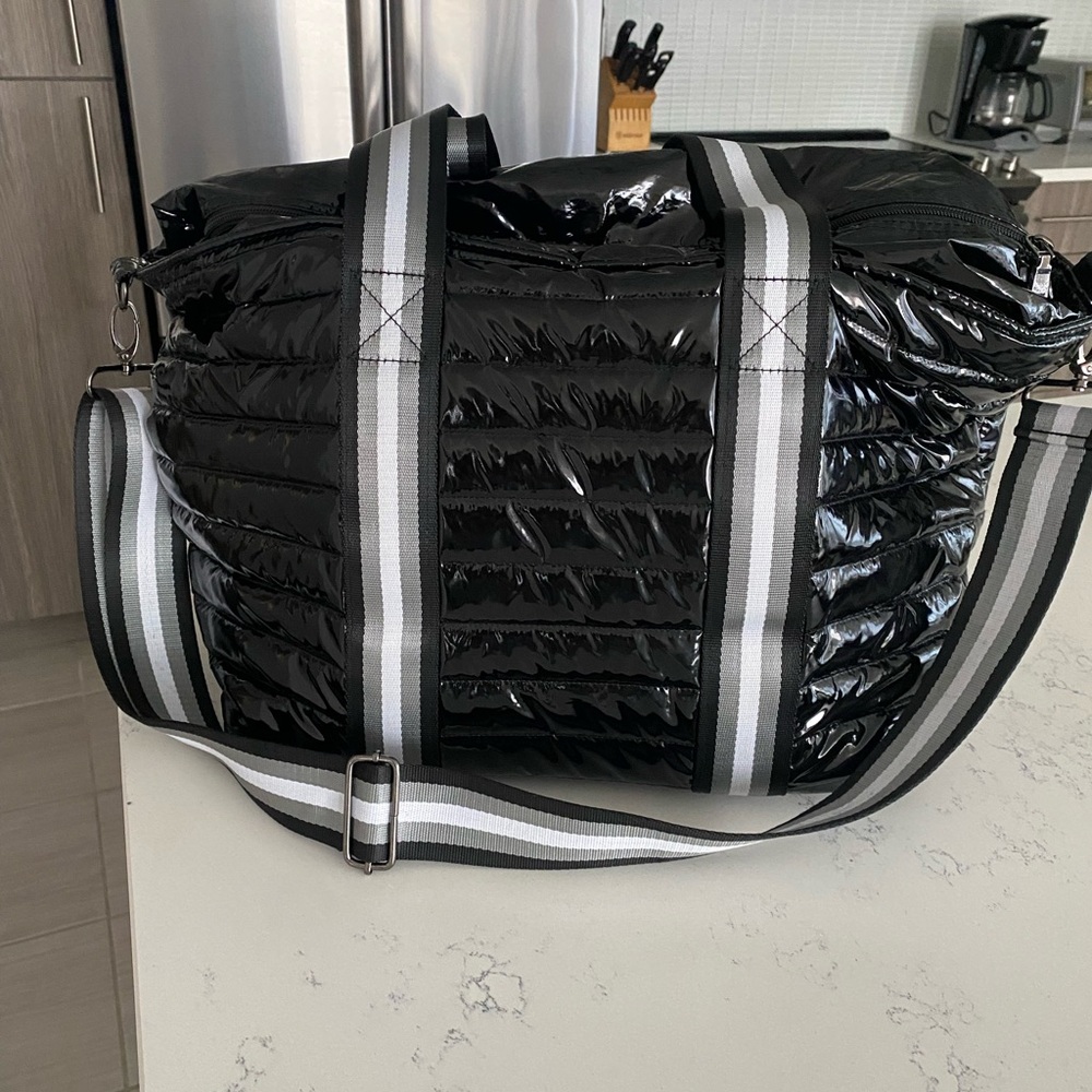 Think Royln Wingman Black Patent Travel Tote. NEW